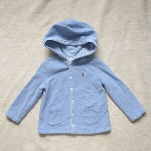Polo Ralph Lauren Hoodie Sweatshirt Baby 18M Blue Striped Reversible Flesh Pony